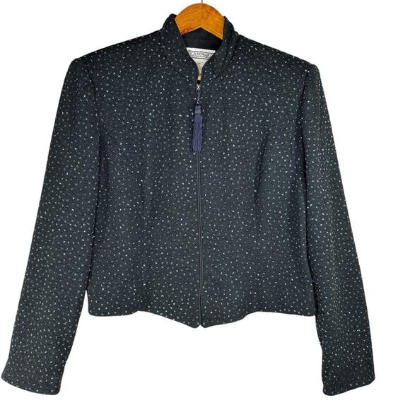 Jessica Howard Navy Shimmery Beaded Blazer Classic Suit Jacket‎ Zip Up Sz 14 - Picture 1 of 11